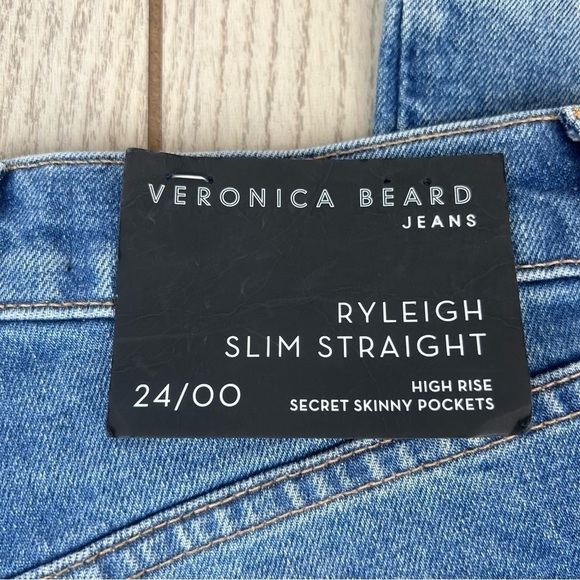 Veronica Beard Ryleigh Patched Knee Straight Leg Jeans 24/00 Atlas Blue $328 - Picture 7 of 13